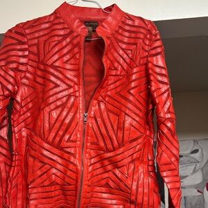 Mackage Vibrant Red Patterned Leather Jacket